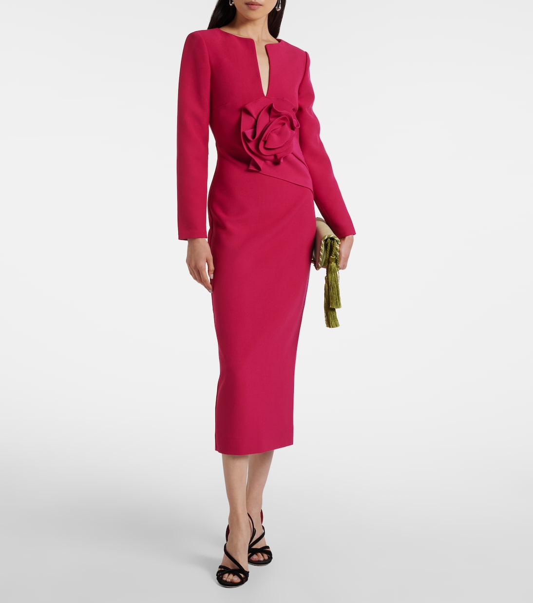 Floral-appliqué crêpe midi dress | Roland Mouret