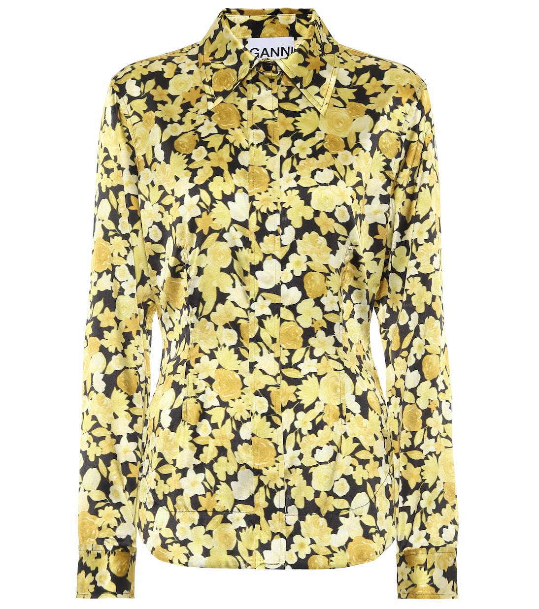 Floral stretch-silk satin shirt | Ganni