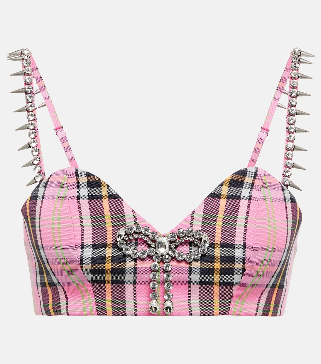 Embellished cropped plaid corset top | Area