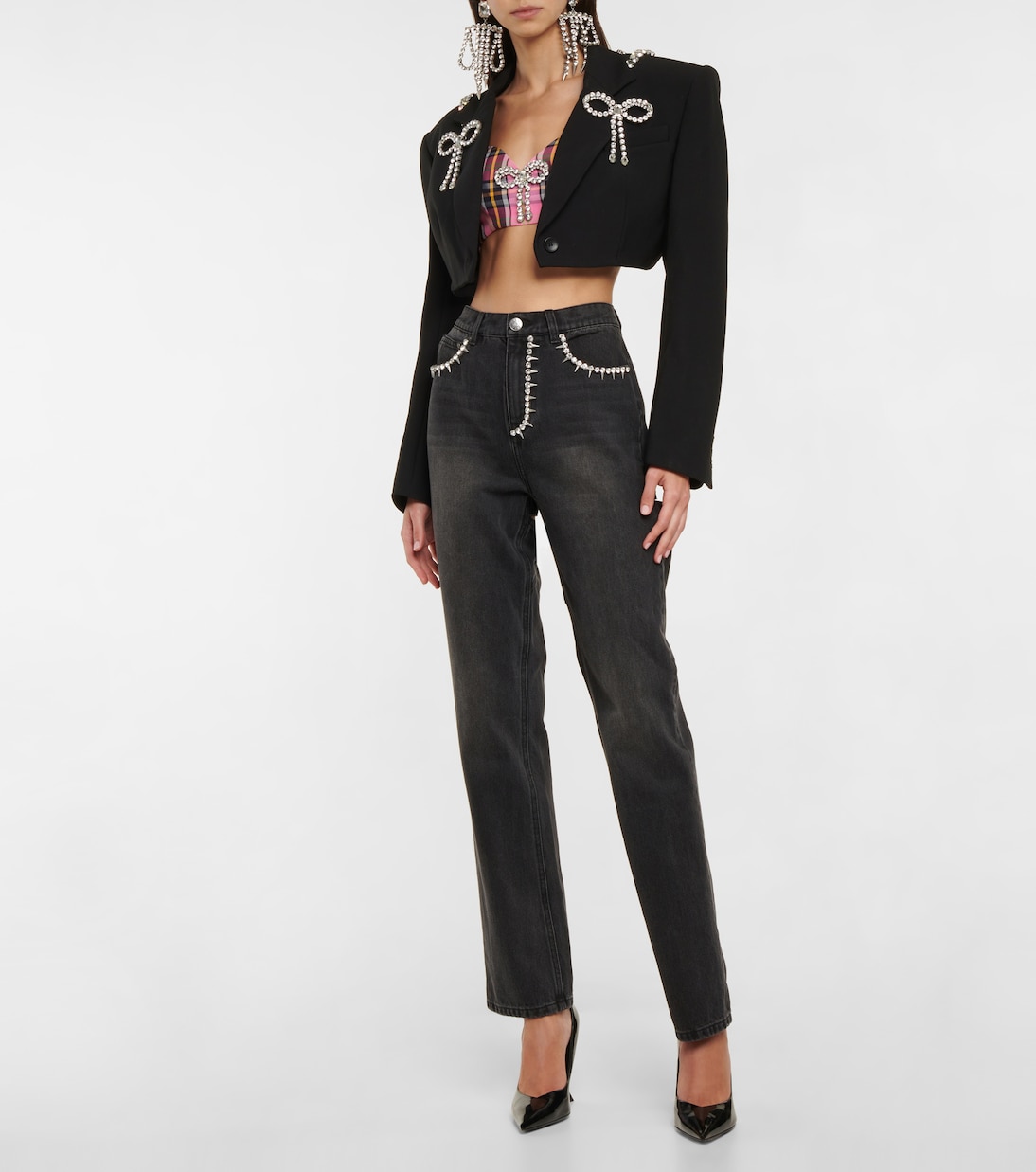 Embellished cropped plaid corset top | Area