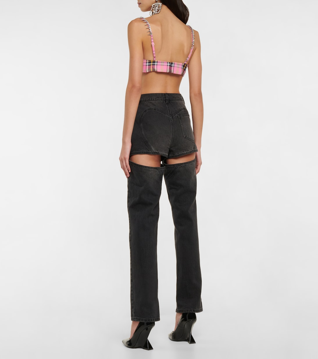 Embellished cropped plaid corset top | Area