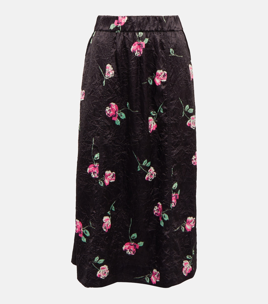 Falda midi acampanada de satén floral | Ganni
