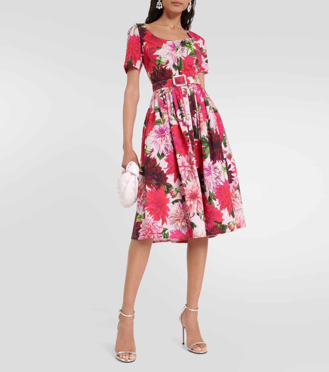 Scoop-neck floral midi dress in pink - Oscar De La Renta