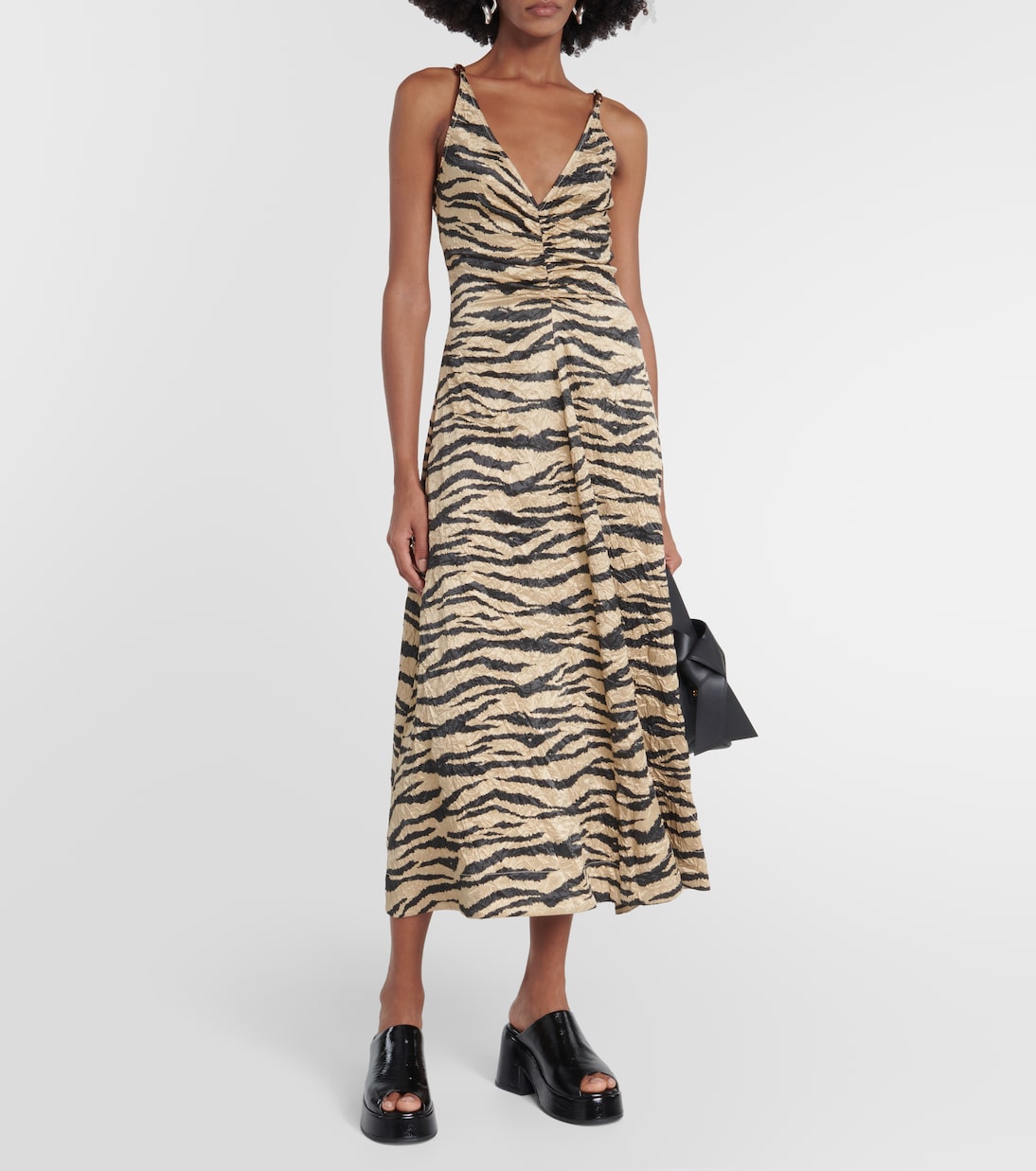 Printed satin slip midi dress | Ganni