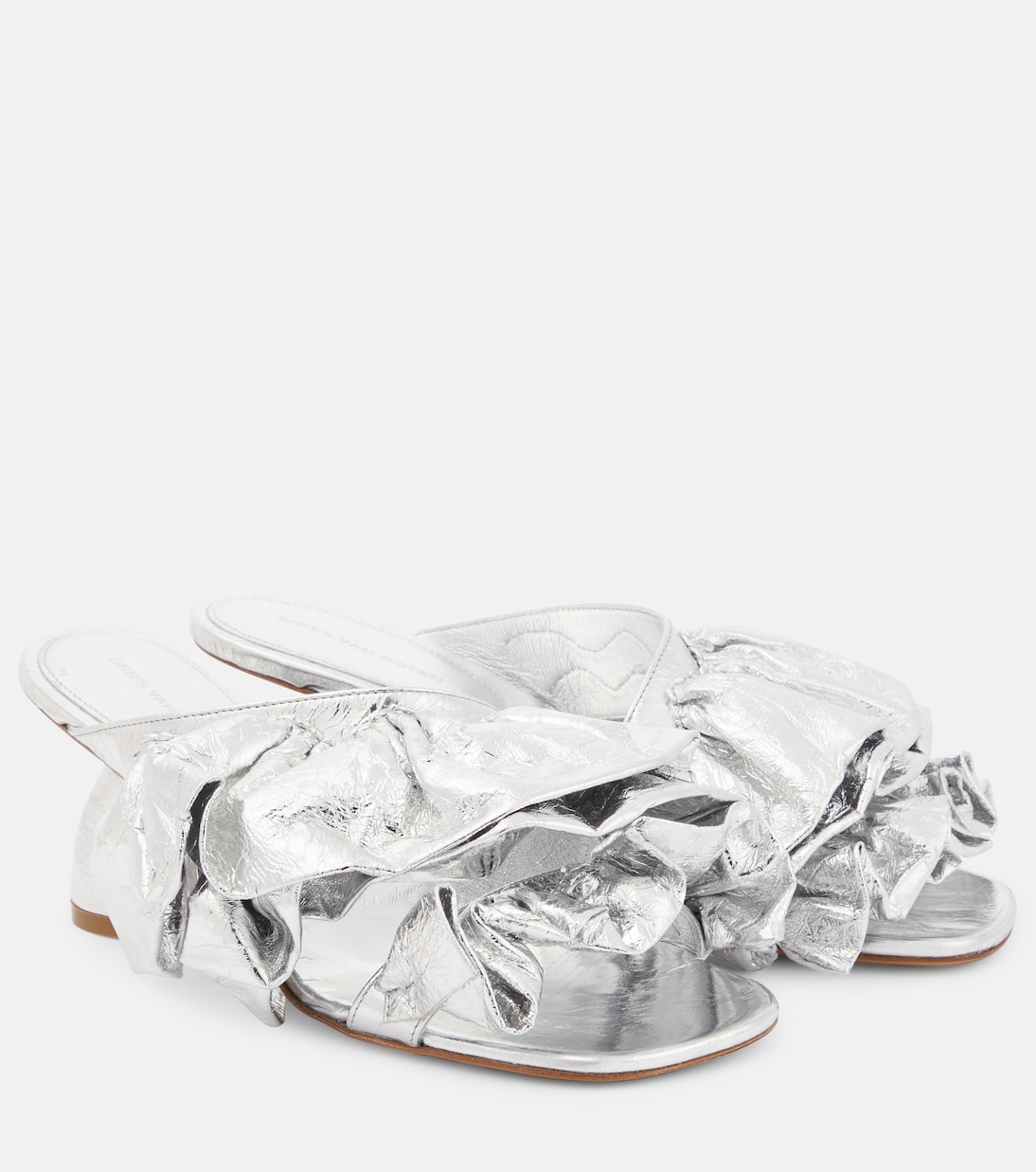 Leather mules in silver - Dries Van Noten | Mytheresa