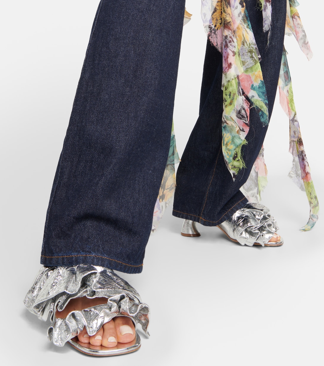 Leather mules in silver - Dries Van Noten | Mytheresa