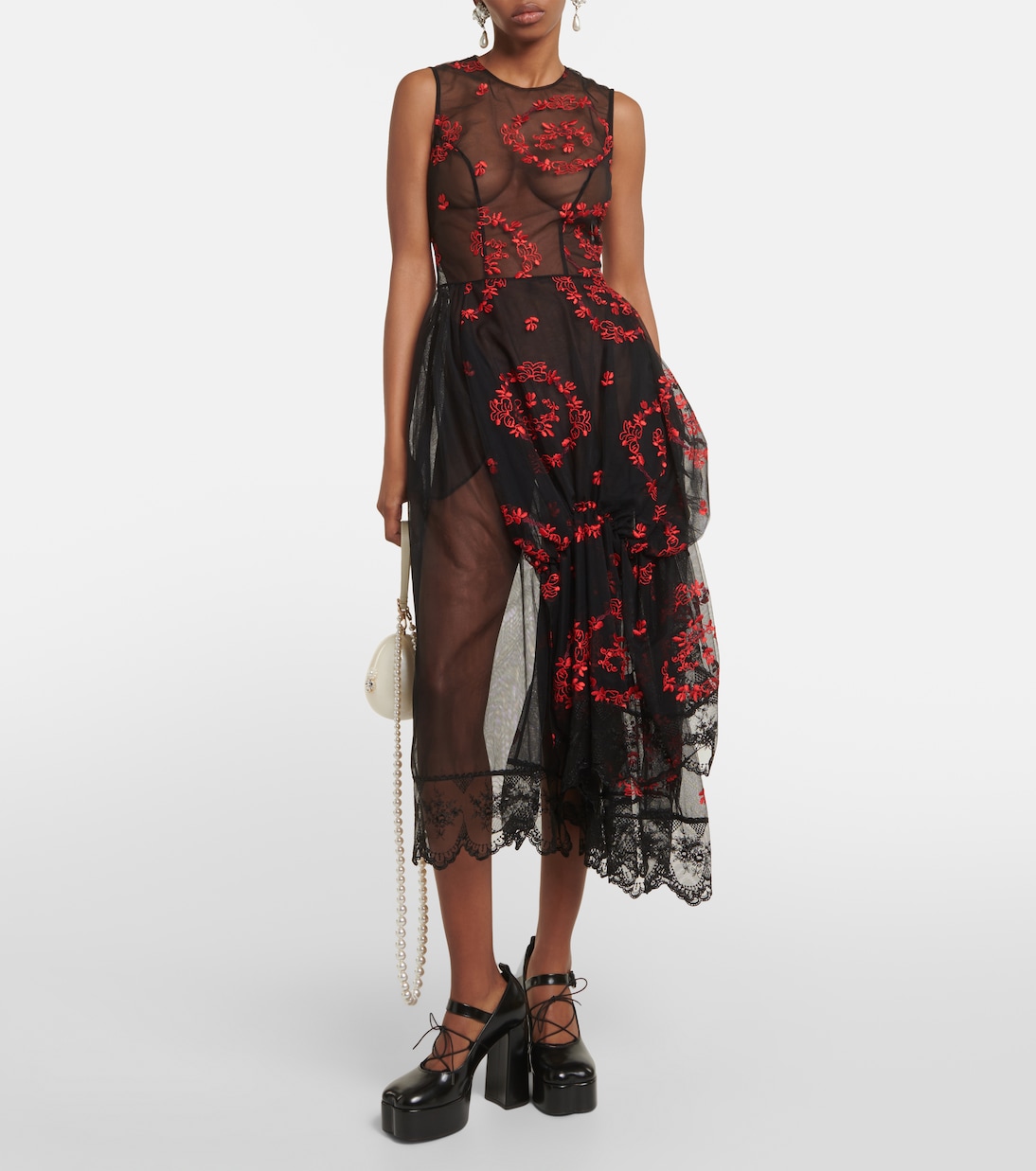 Robe midi brodée à fleurs | Simone Rocha
