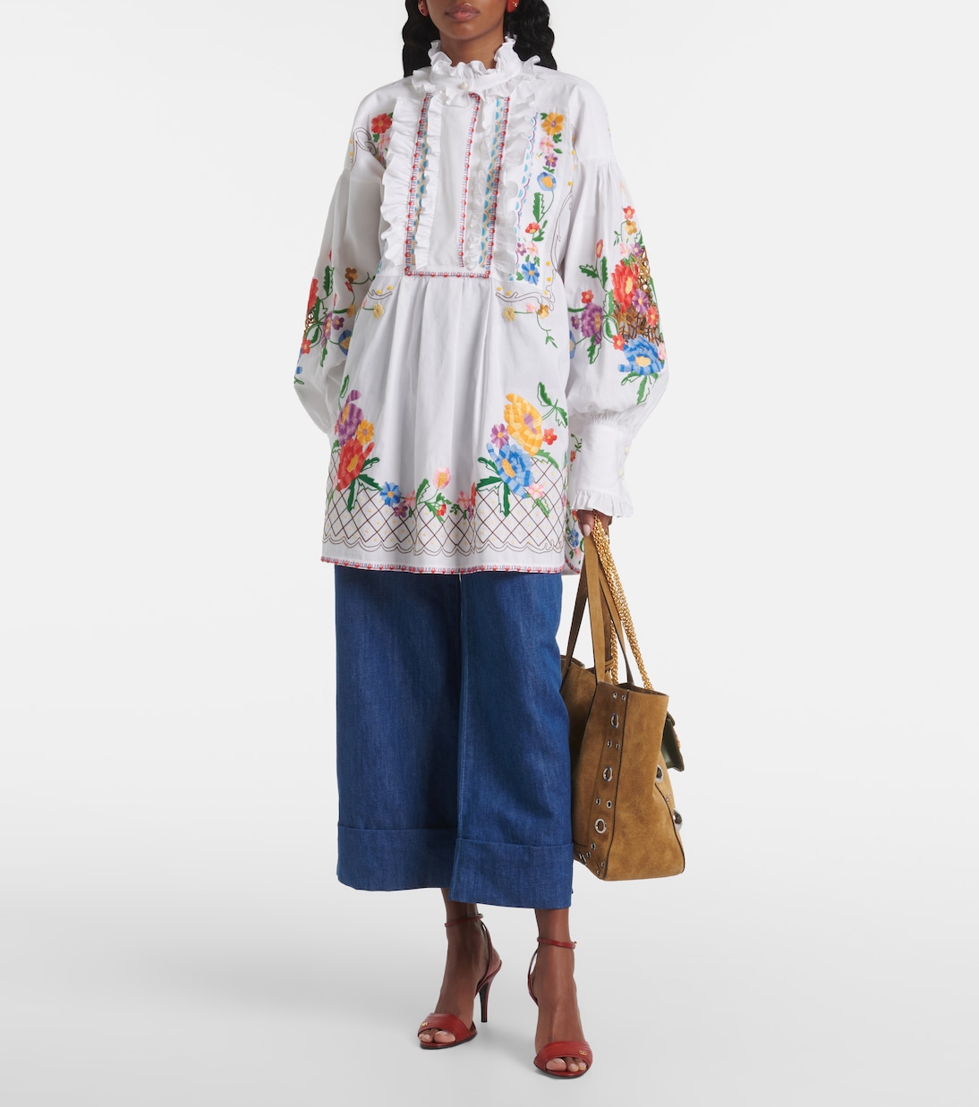 Bestickte Bluse aus Baumwolle, Leinen und Seide | Valentino
