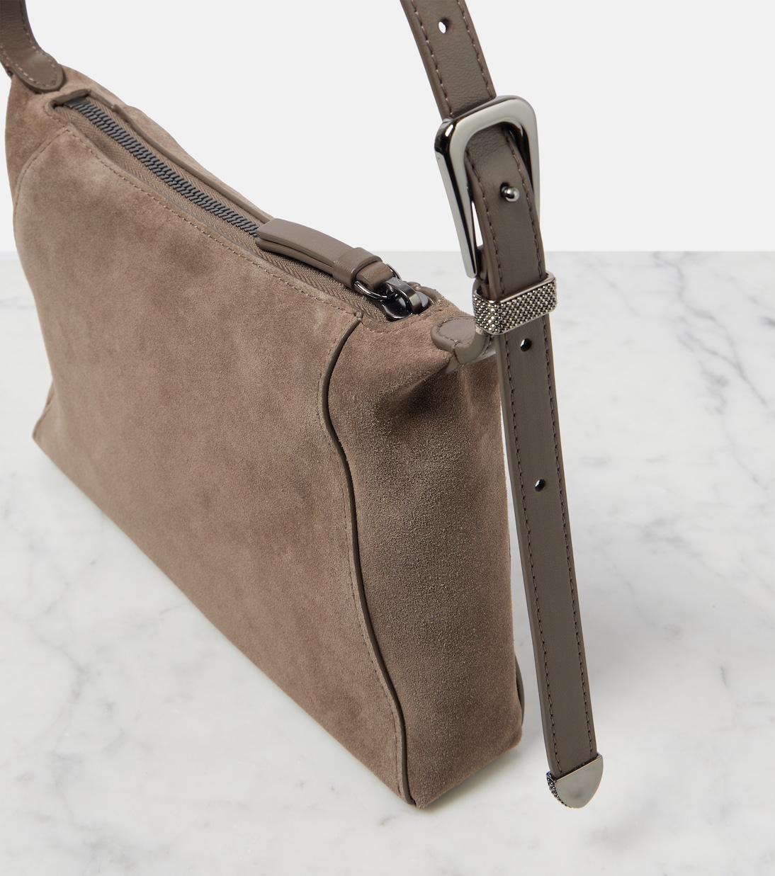 Borsa a spalla Duo Small in suede | Brunello Cucinelli