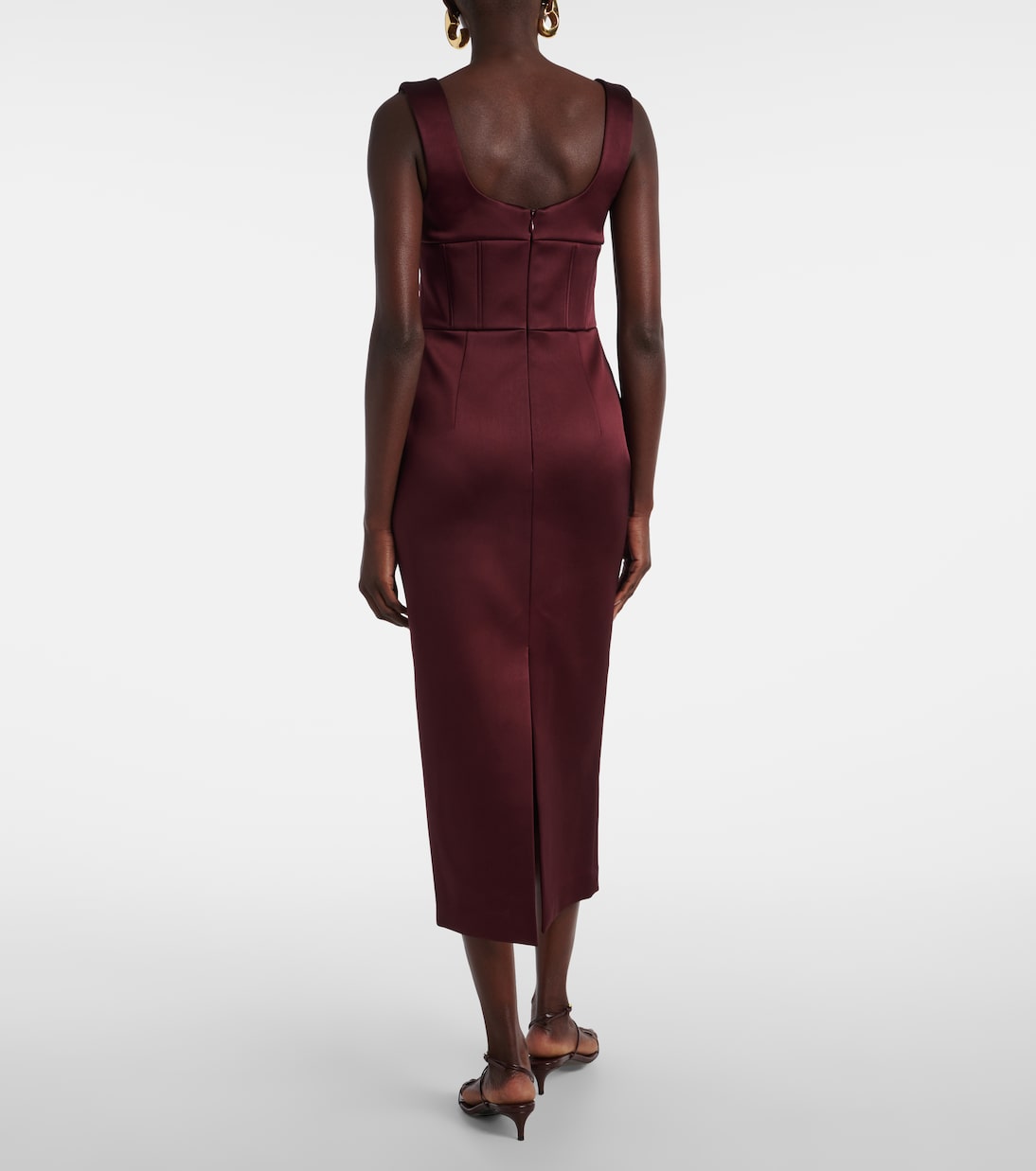 Abito midi Merlot in raso | Rebecca Vallance