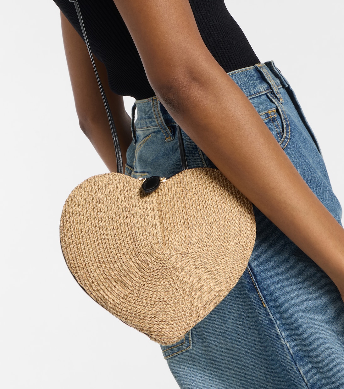 Schultertasche Le Cœur aus Stroh mit Leder | Alaïa