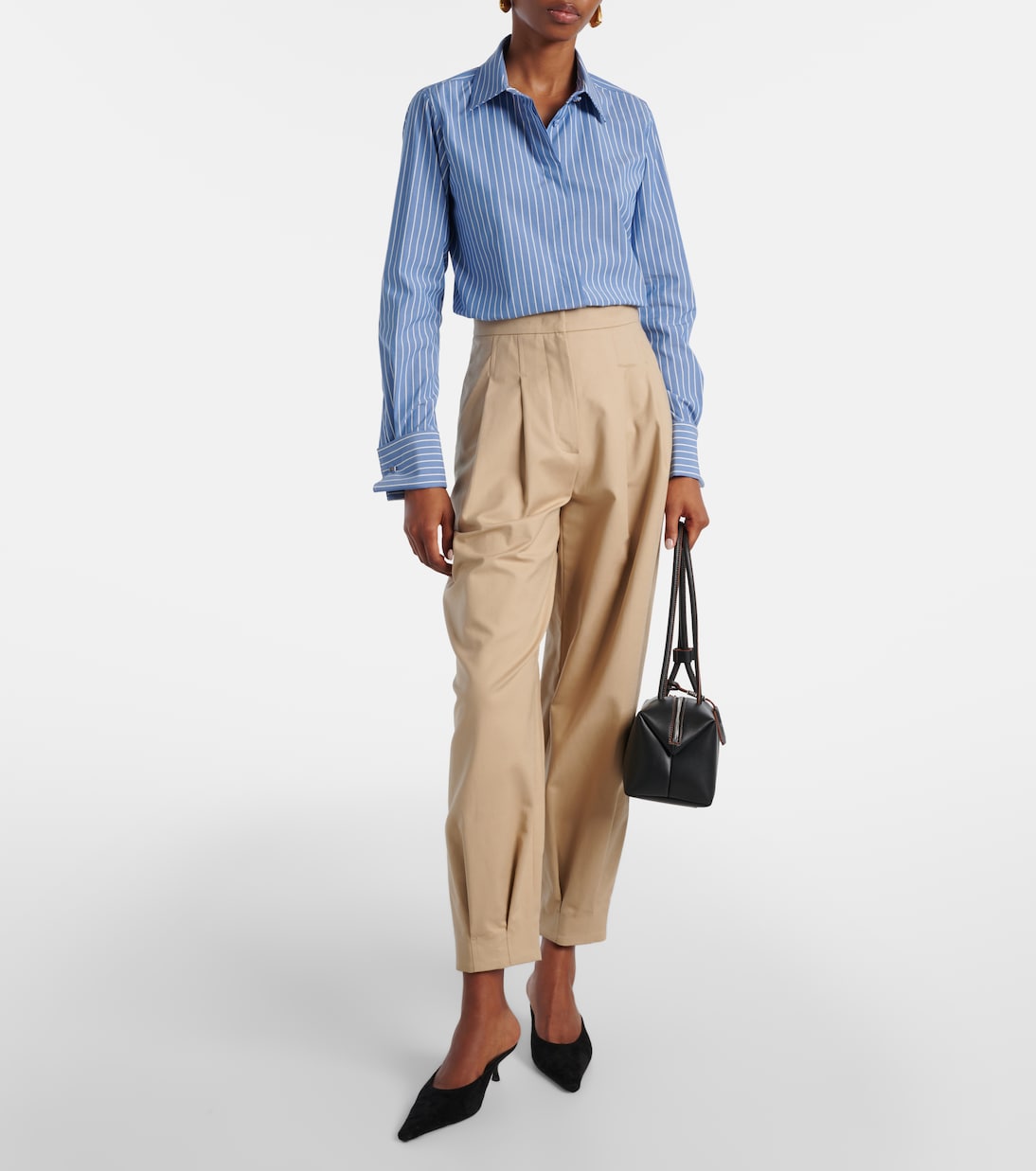 Camisa de popelín en mezcla de algodón a rayas | Max Mara