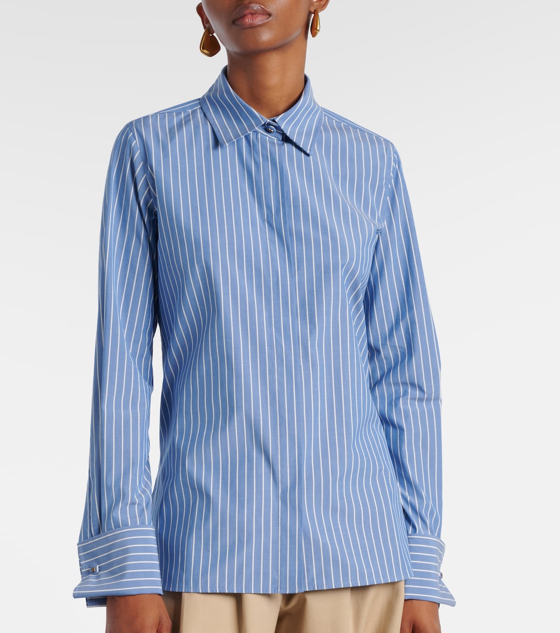 Camisa de popelín en mezcla de algodón a rayas | Max Mara