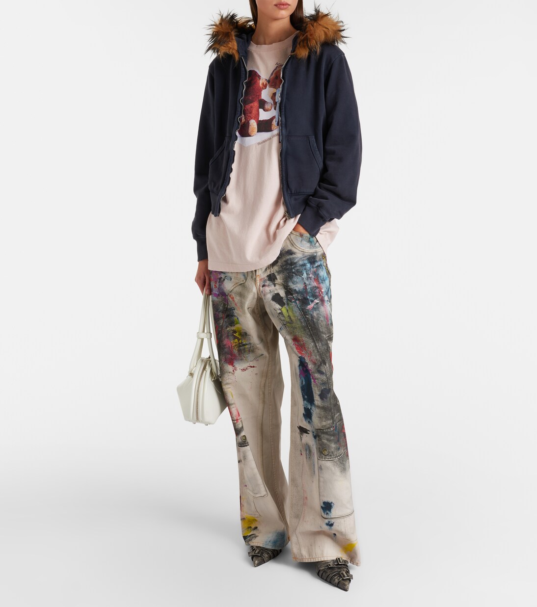羊毛皮边饰棉质针织帽衫 | Acne Studios