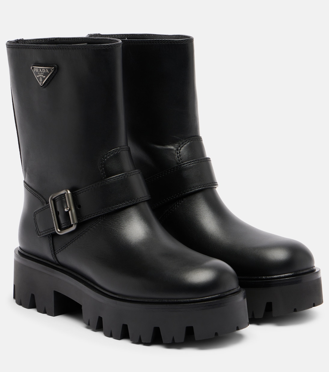 Stride leather biker boots | Prada