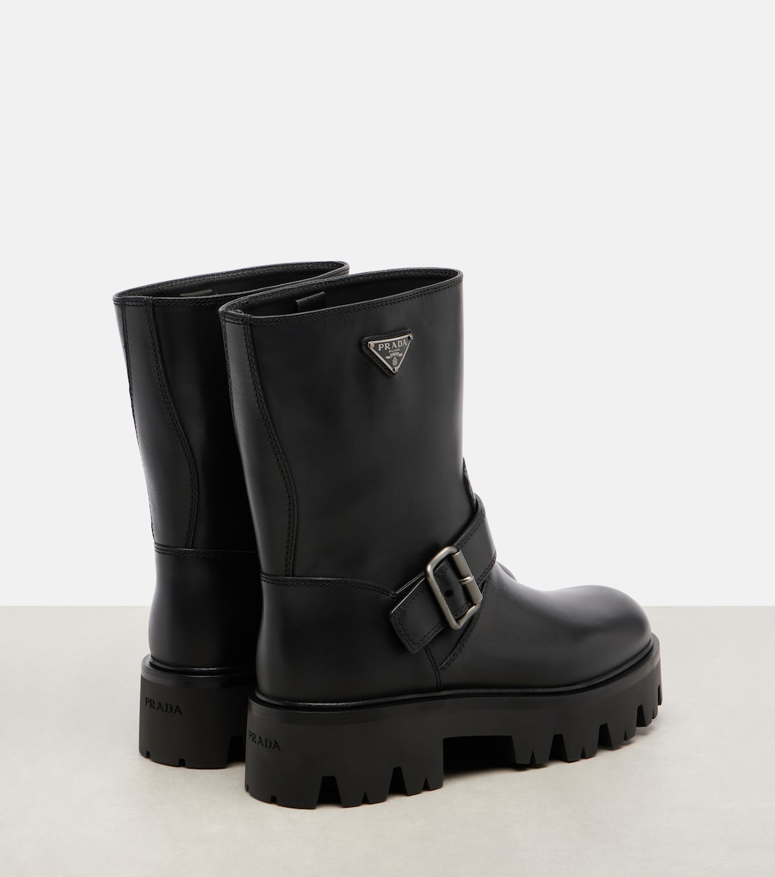 Stride leather biker boots | Prada