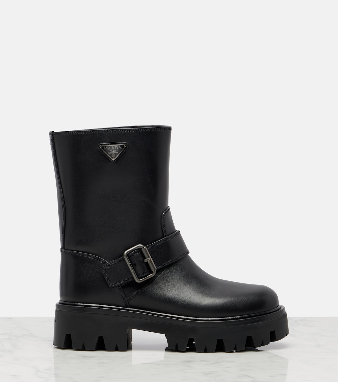 Stride leather biker boots | Prada
