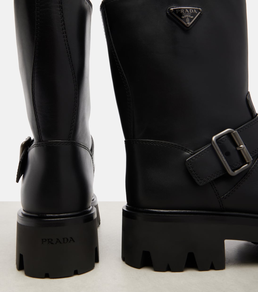 Stride leather biker boots | Prada