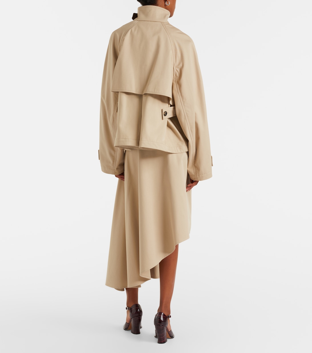 Midirock aus Baumwolle und Seide mit Leder | Loewe