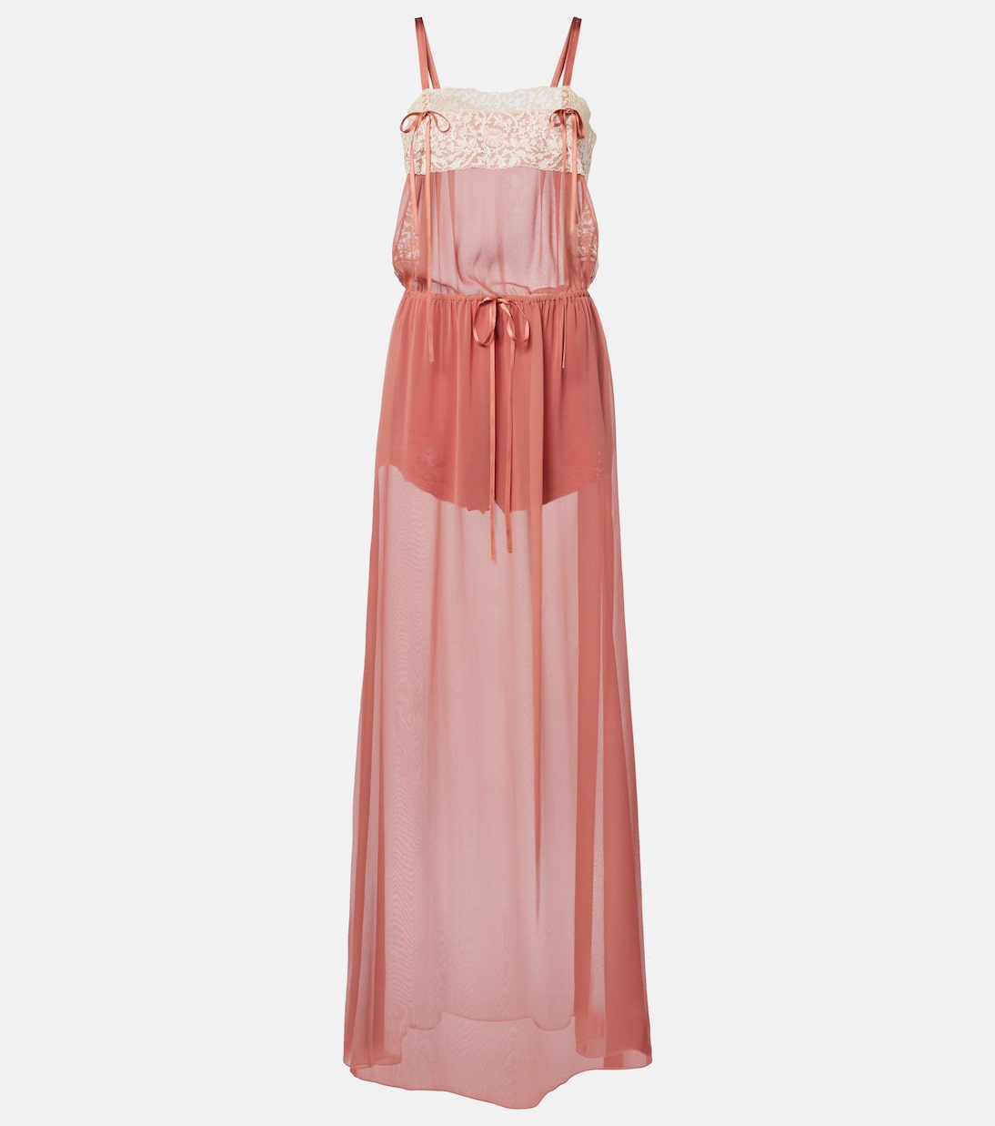 Lace-trimmed silk crêpe muslin maxi dress | Saint Laurent