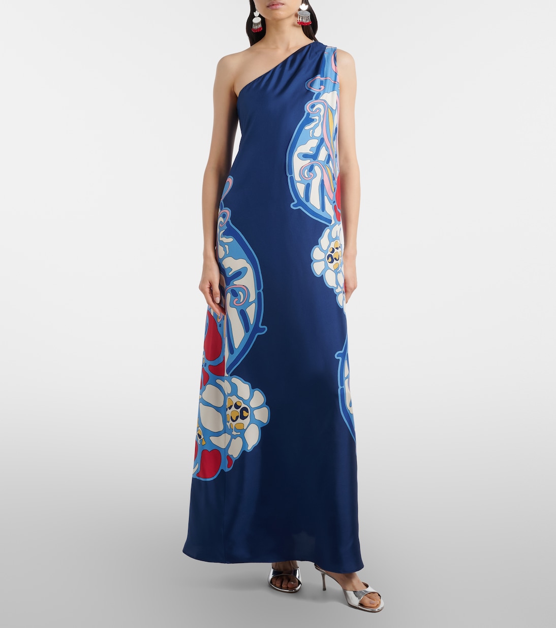 One-Shoulder-Maxikleid Roy aus Seiden-Twill | La DoubleJ