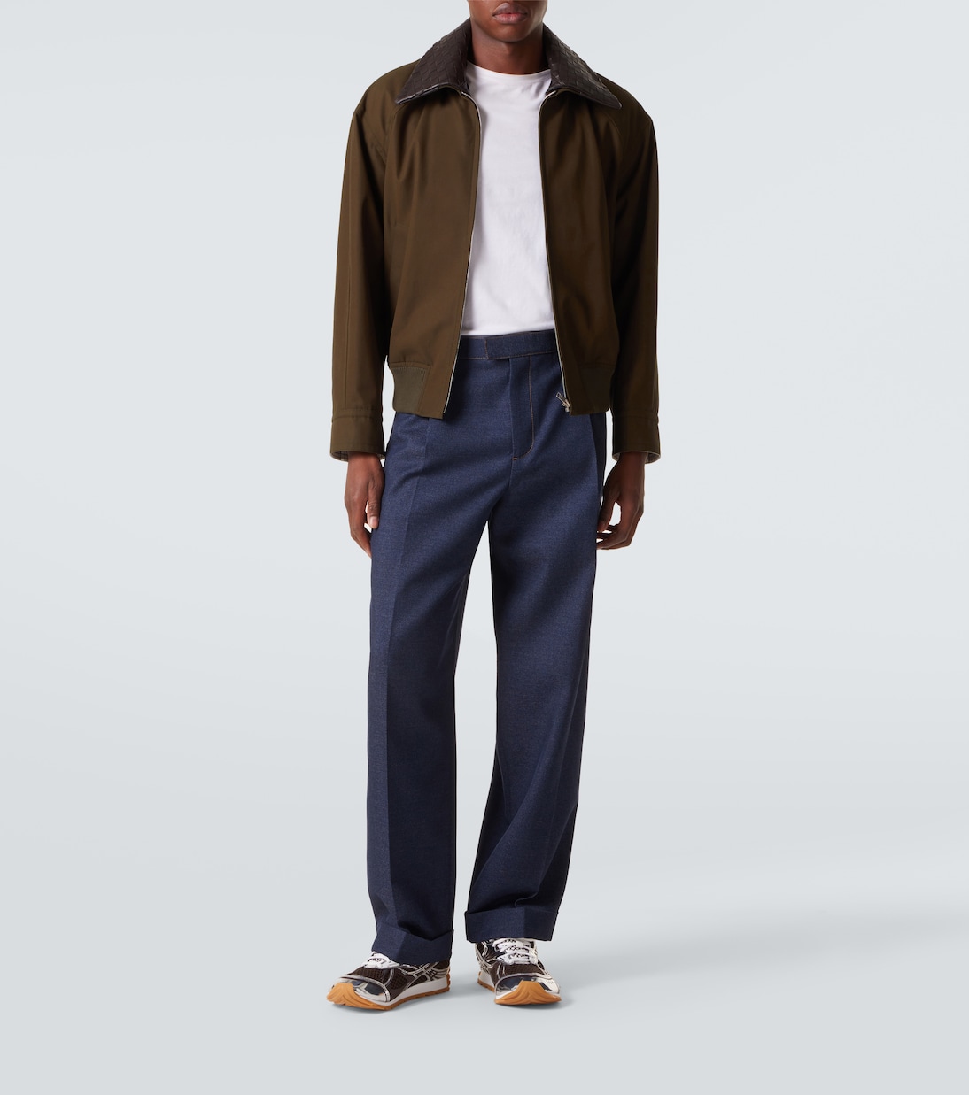 Leather-trimmed cotton twill blouson jacket | Bottega Veneta
