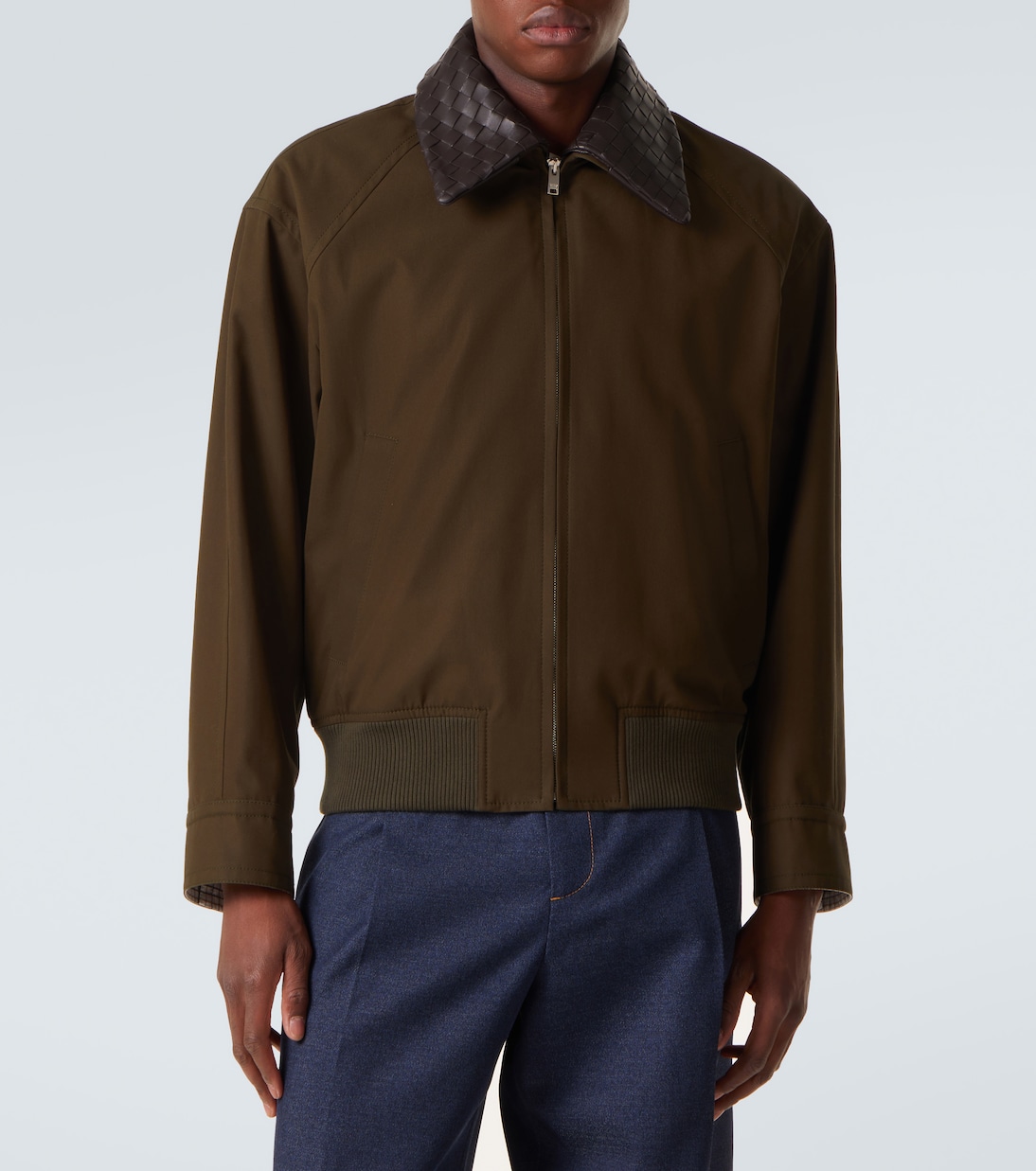 Leather-trimmed cotton twill blouson jacket | Bottega Veneta