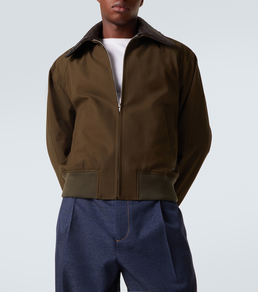 Leather-trimmed cotton twill blouson jacket | Bottega Veneta