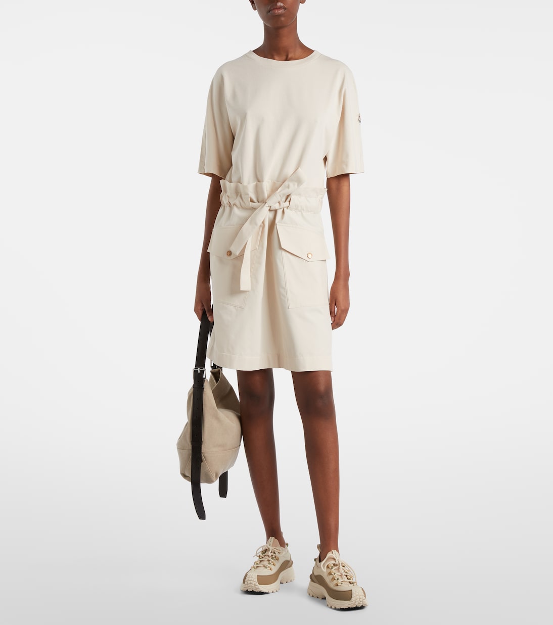 Belted cotton-blend jersey minidress | Moncler