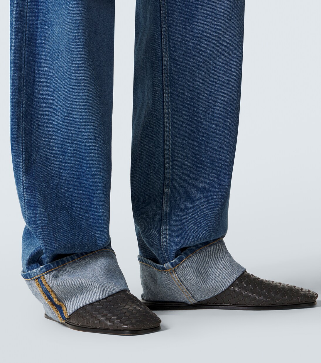 Jeans anchos con piel | Bottega Veneta