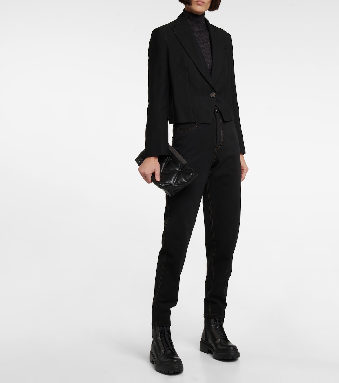 Pantaloni in misto cotone a vita alta | Brunello Cucinelli