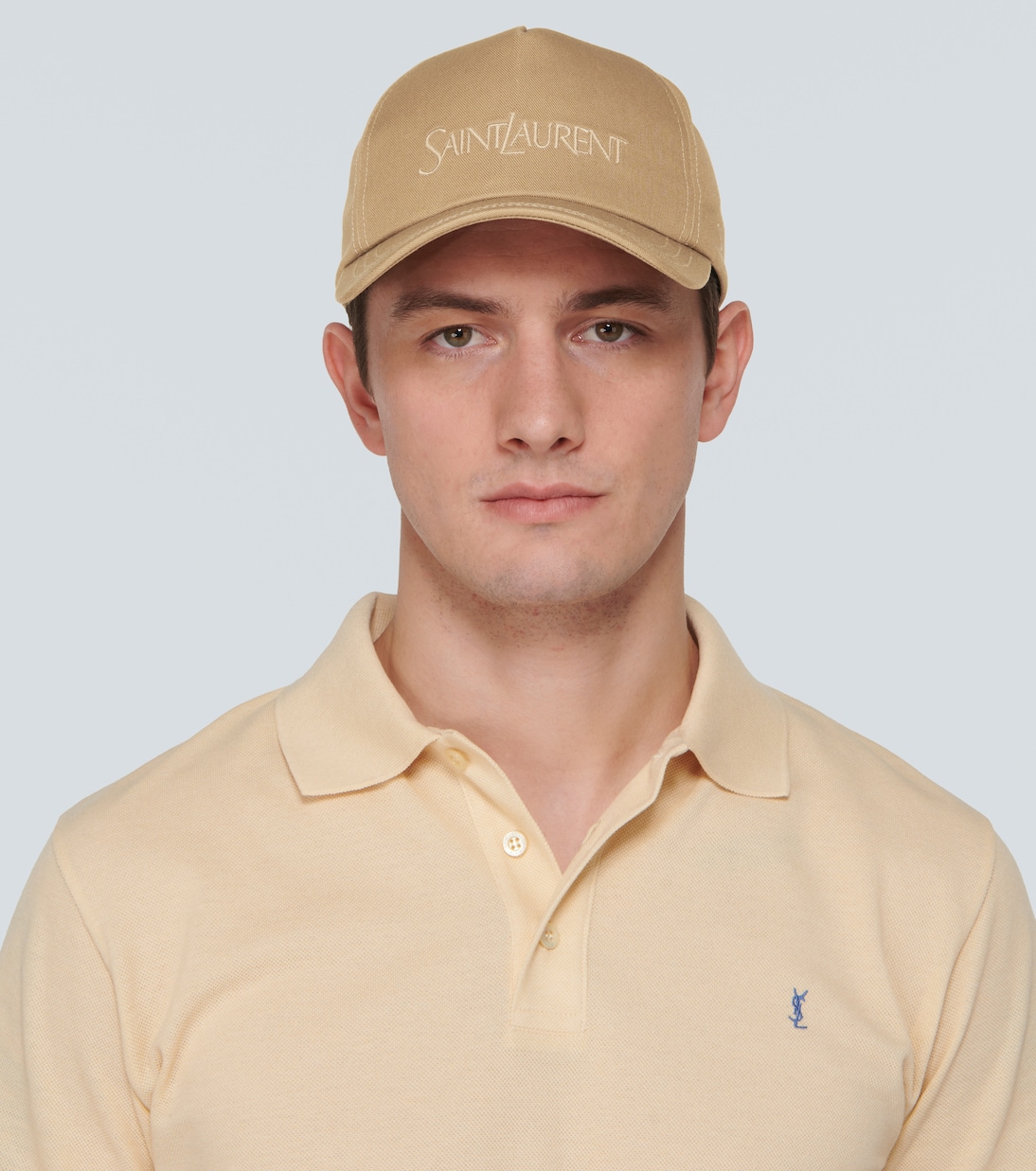 Logo cotton and linen gabardine baseball cap in beige Saint Laurent Mytheresa