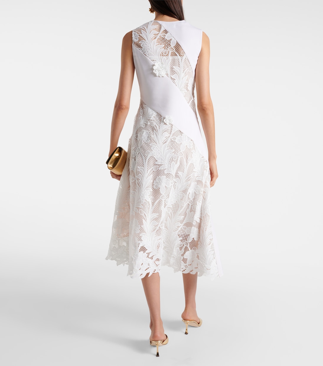 Robe midi en laine mélangée à dentelle | Oscar de la Renta