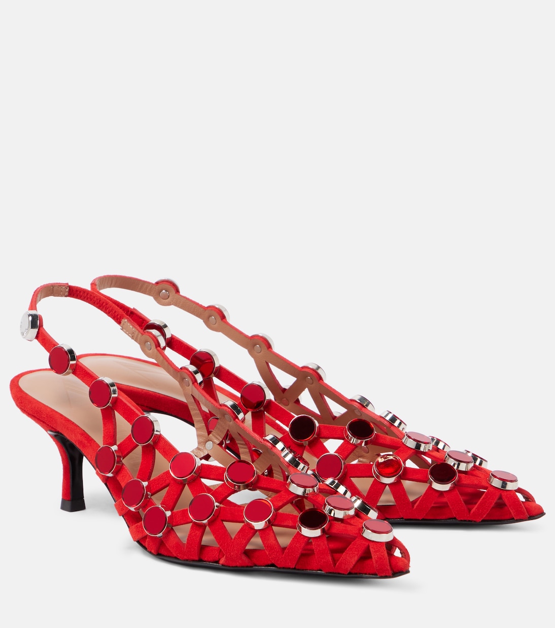 Verzierte Slingback-Pumps Grid 50 aus Veloursleder | The Attico