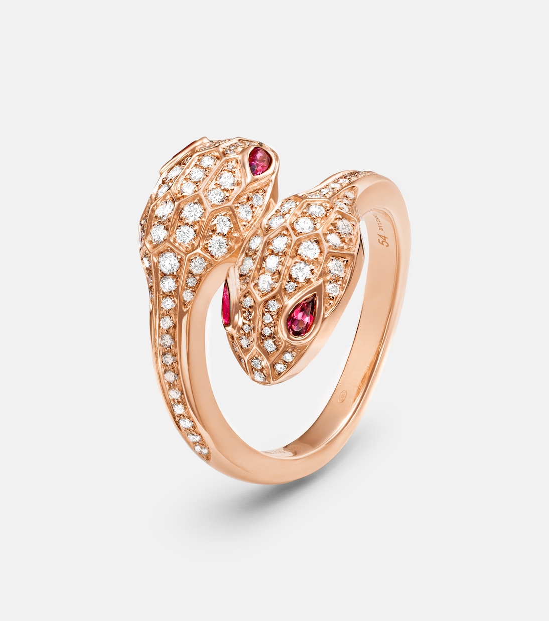 Serpenti Seduttori 18kt rose gold ring with diamonds and rubellites | Bvlgari