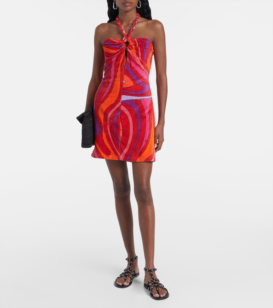 فستان قصير من القطن التيري مع تزيين Marmo | Pucci