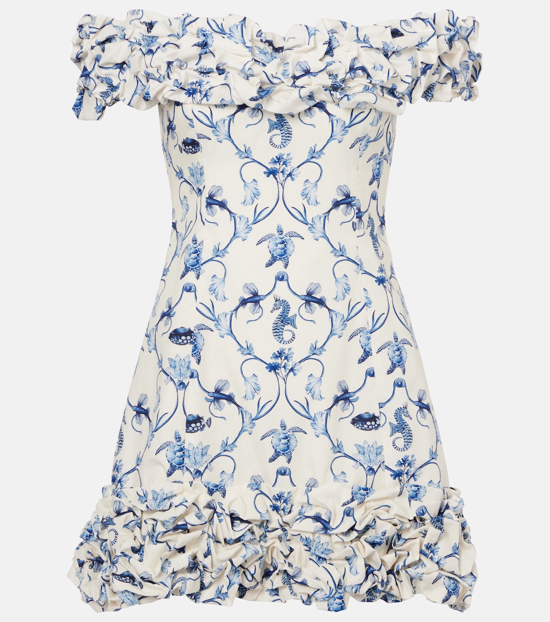 Abito corto off-shoulder Jardin in cotone | Agua by Agua Bendita