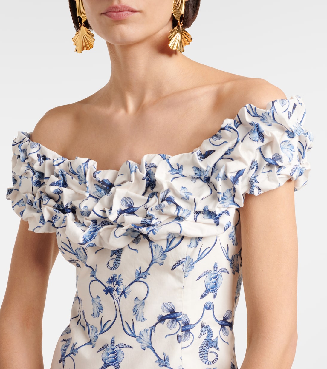 Abito corto off-shoulder Jardin in cotone | Agua by Agua Bendita