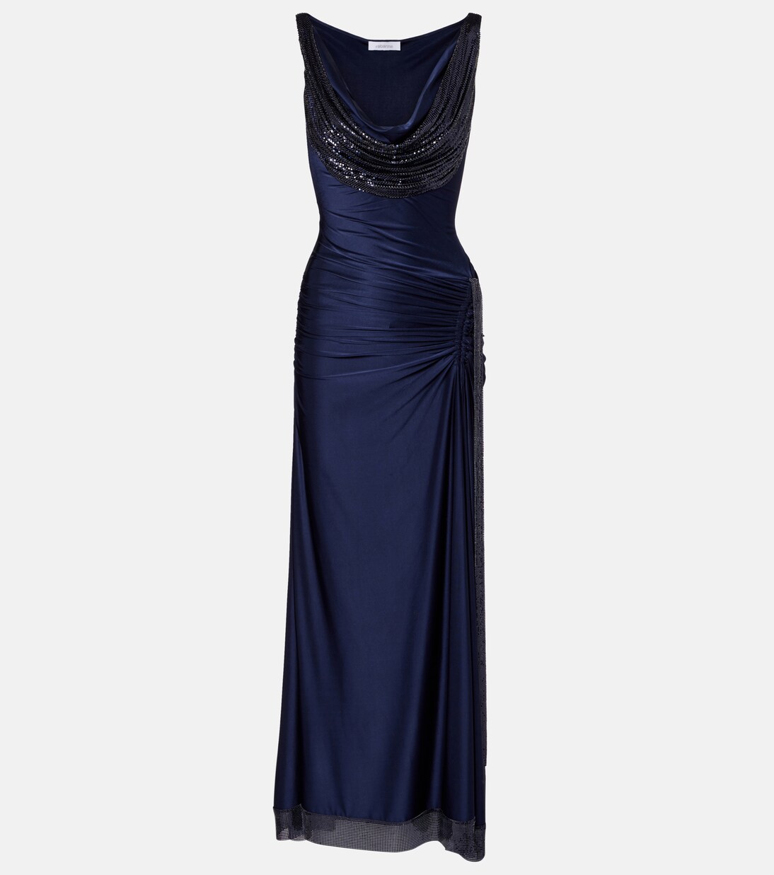 Embellished gathered satin maxi dress | Rabanne