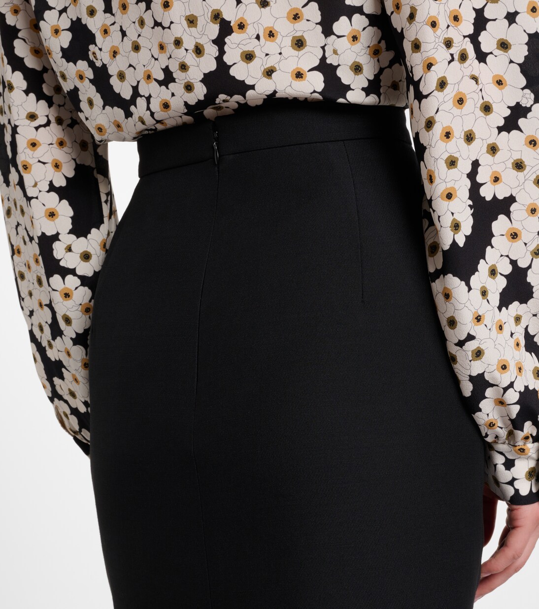 Feather-trimmed wool and silk midi skirt | Valentino