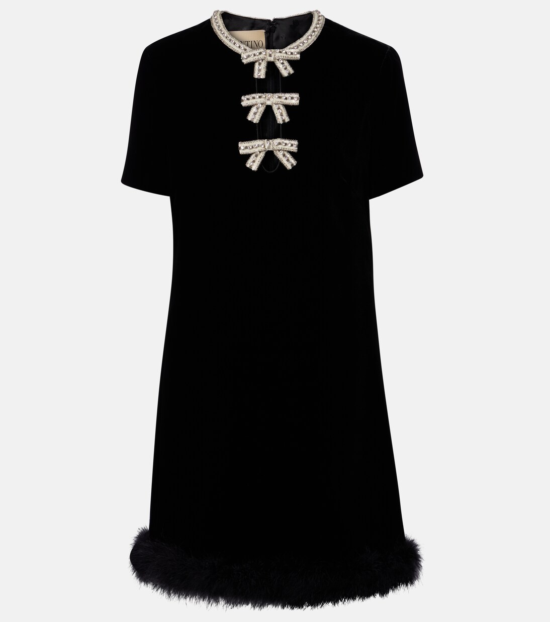 Feather-trimmed velvet minidress | Valentino