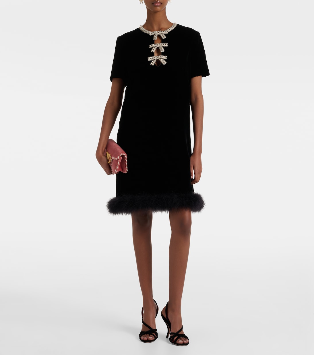 Feather-trimmed velvet minidress | Valentino