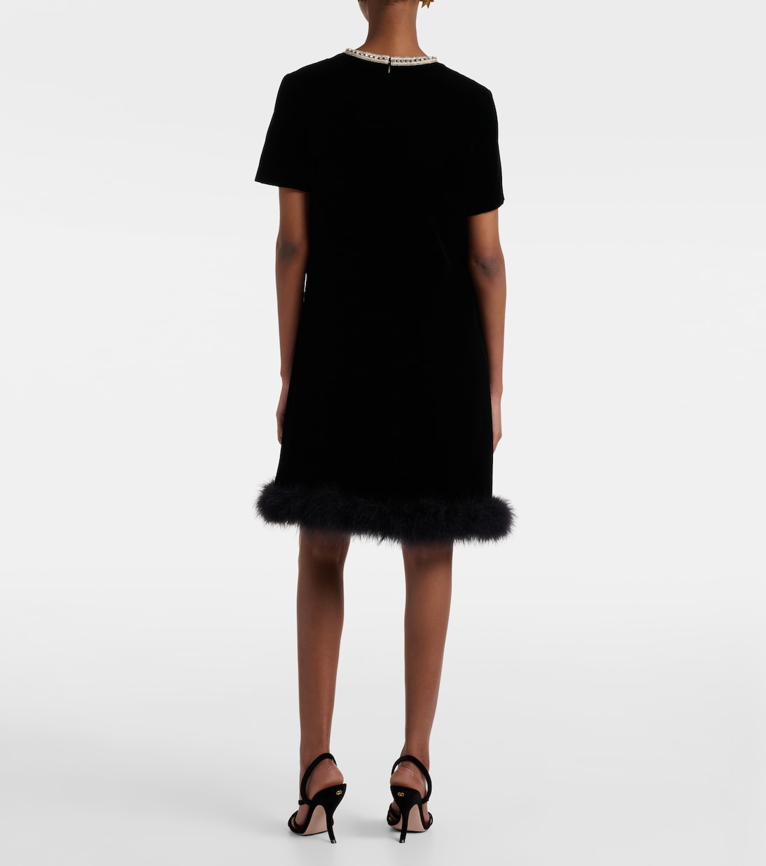 Feather-trimmed velvet minidress | Valentino