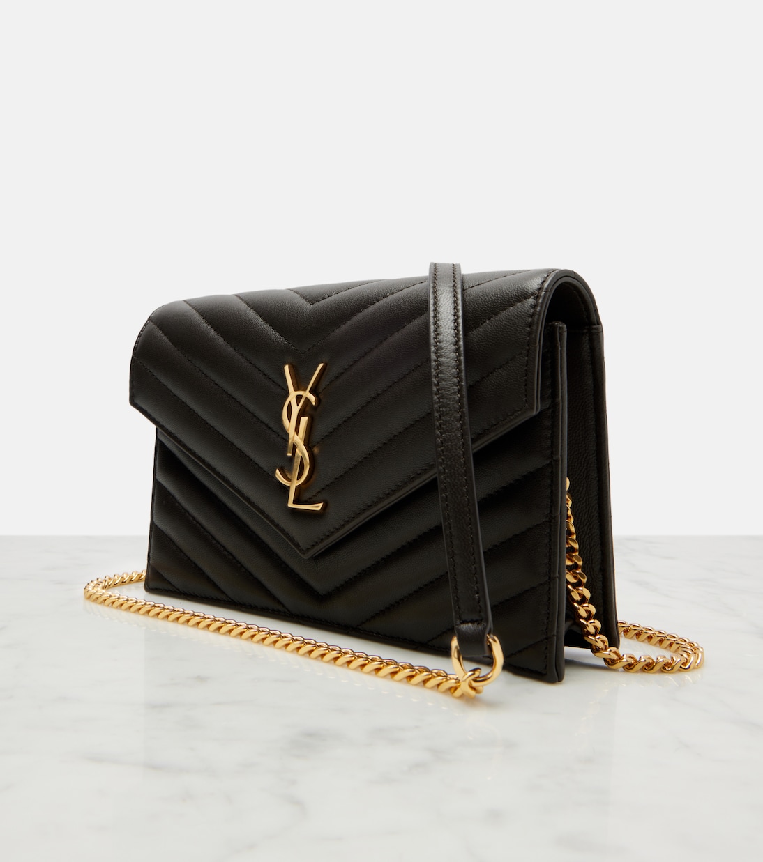 Cassandre matelassé envelope leather wallet on chain | Saint Laurent