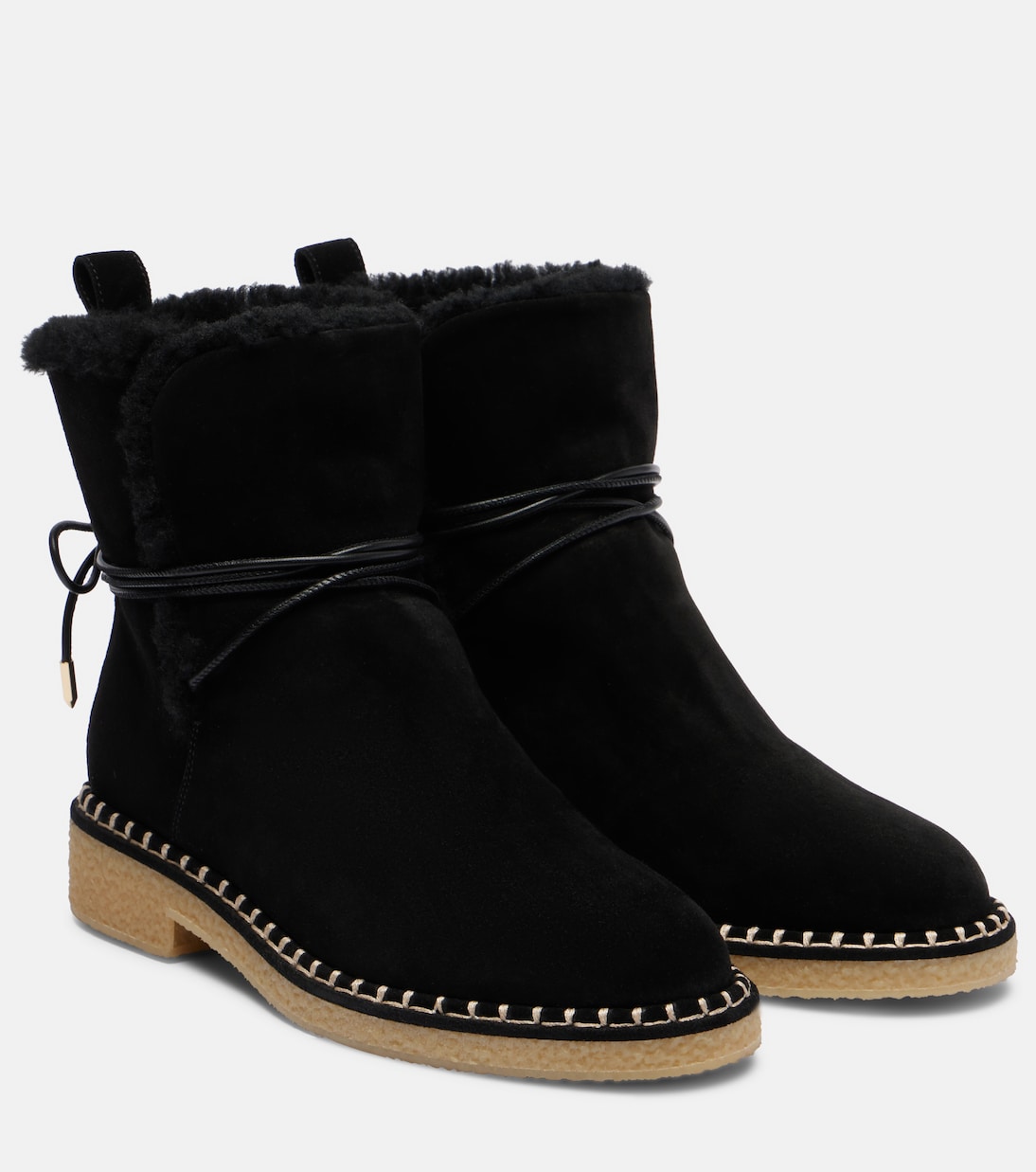 Megeve shearling-trimmed suede ankle boots | Aquazzura