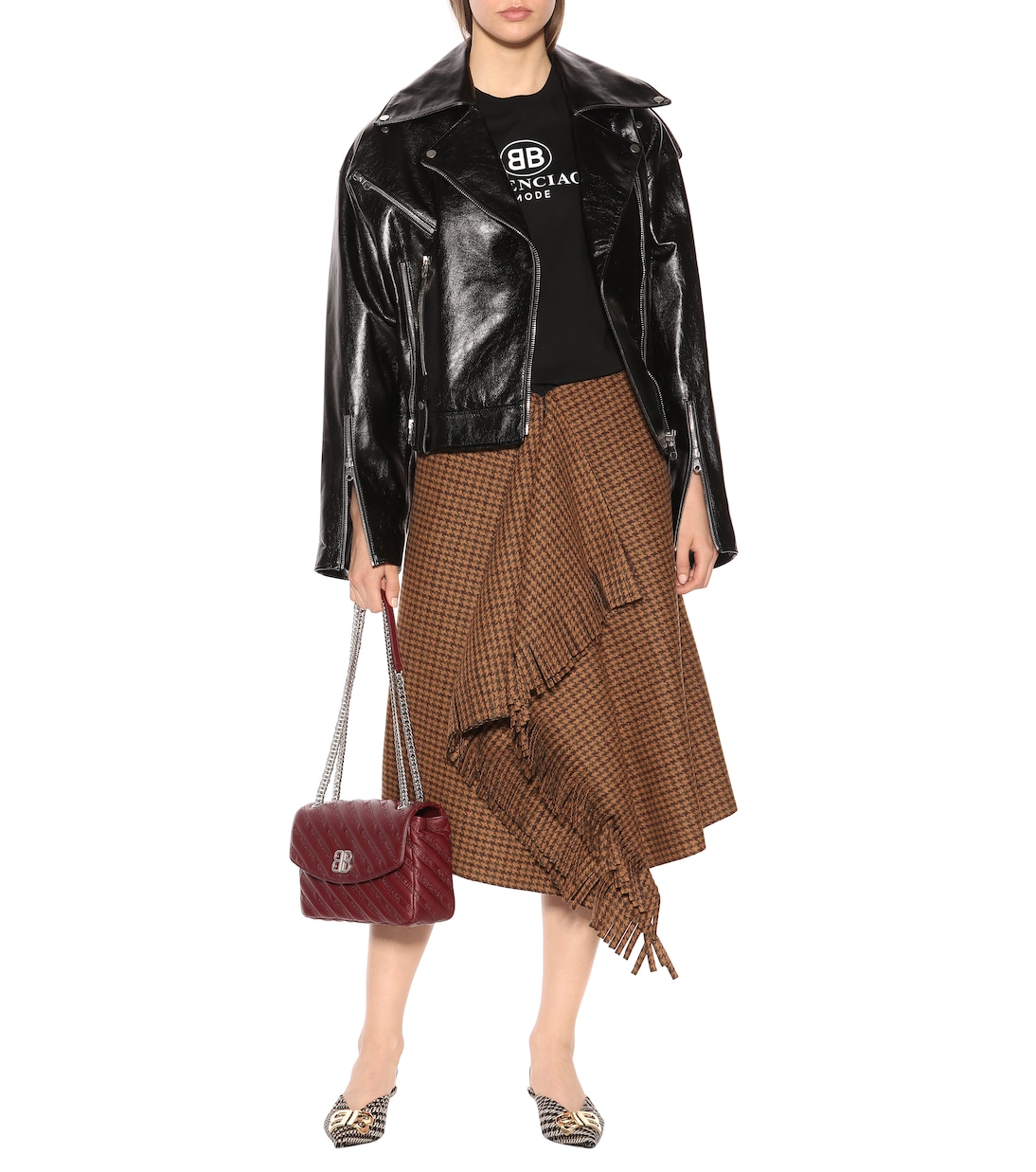 Jupe en laine mélangée à carreaux | Balenciaga