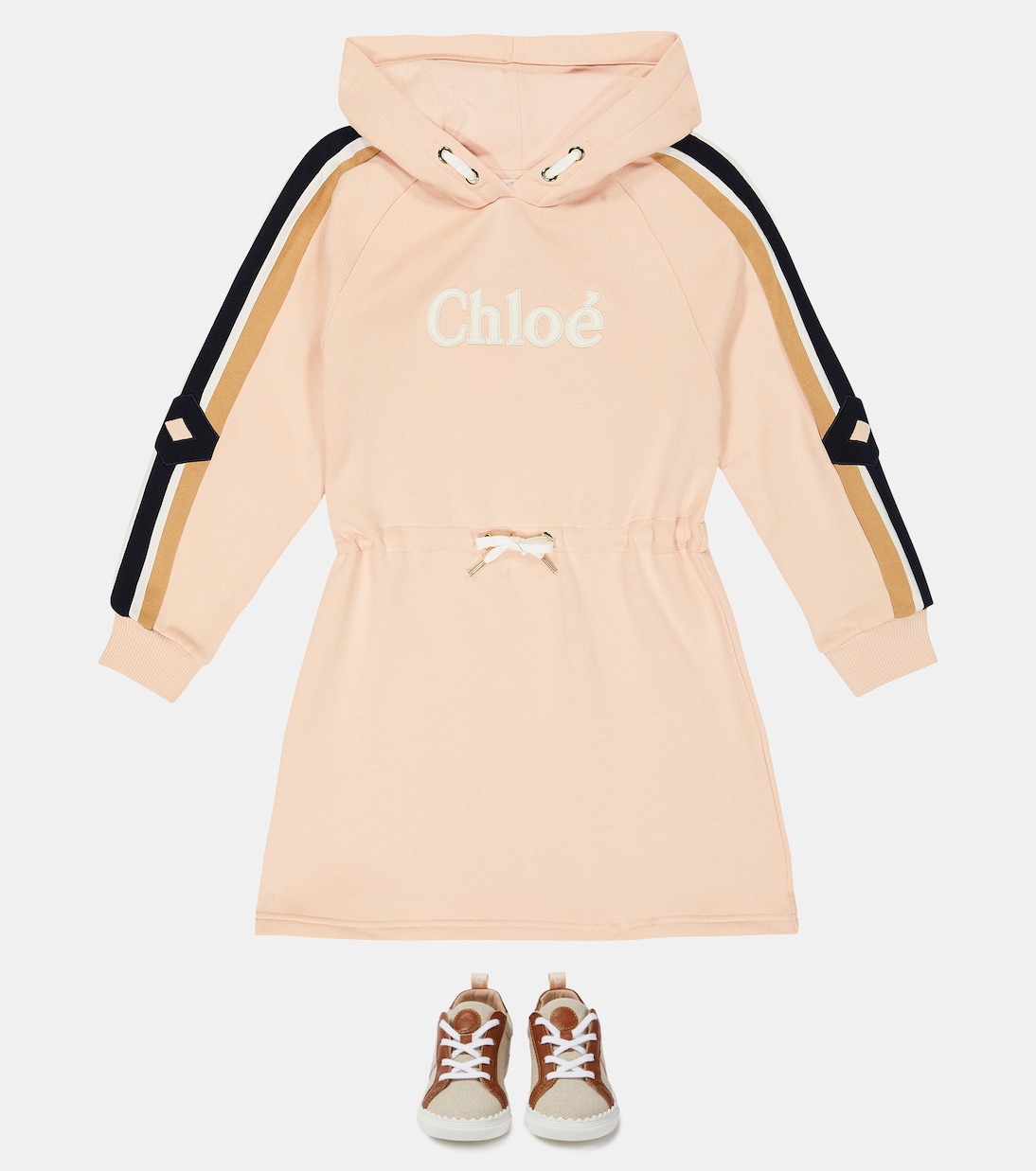 Abito in cotone con cappuccio e logo | Chloé Kids