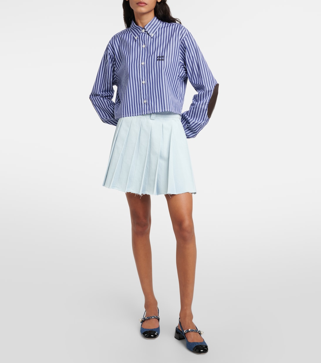 Pumps slingback in vernice e denim | Miu Miu
