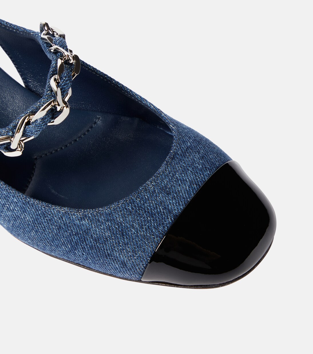 Pumps slingback in vernice e denim | Miu Miu