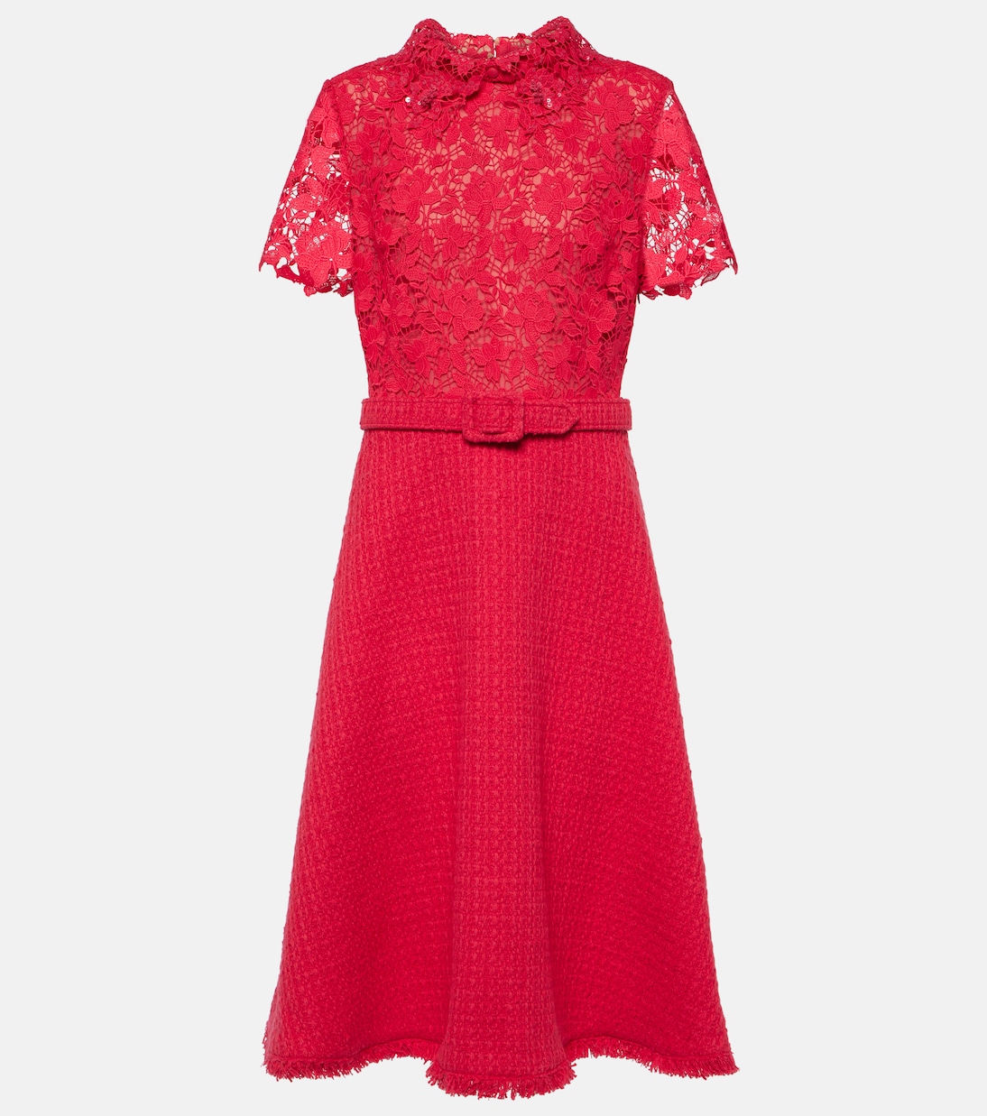 Vestido midi Gardenia de guipur y tweed | Oscar de la Renta